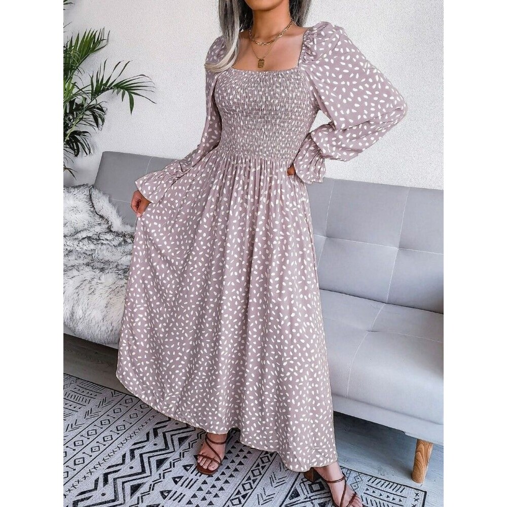 Womens Unbranded Mauve Pink Smocked Maxi Dress Butterfly Sleeve Ankle L Large